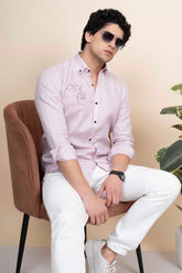 Nolan Pink Pure Linen Shirt Embroidery